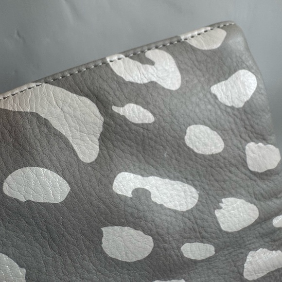 Clare V. Gray and Cream Leather Jaguar Leopard Patterned Clutch